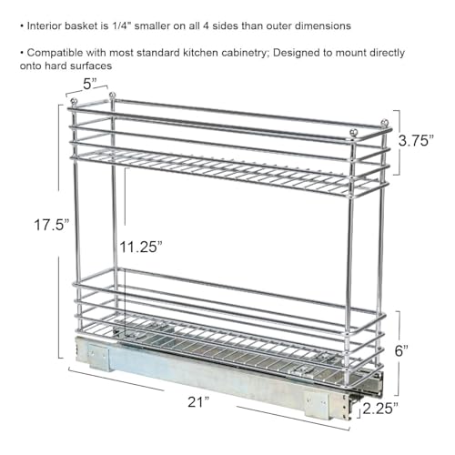 Household Essentials Chrome 2-Tier Sliding Cabinet Organizer, 5" - size: 5" - Extended, style: 2-Tier