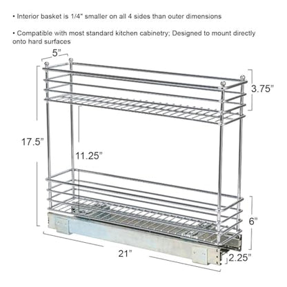 Household Essentials Chrome 2-Tier Sliding Cabinet Organizer, 5" - size: 5" - Extended, style: 2-Tier