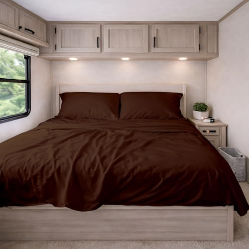 KRISHNA Premium Microfiber RV Sheet Set 3/4 Full Bunk Size 48"x75", 4-Piece Bed Sheets for Campers, Motorhomes & Travel Trailers, Fits 8-12" Deep Mattress, Chocolate Solid - color: Chocolate, size: 3/4 Full Bunk - 48” x 75”