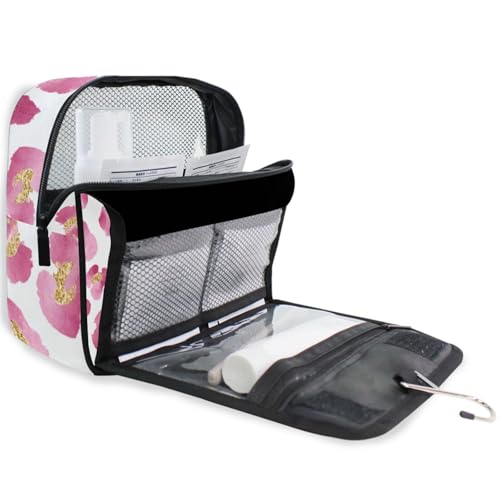 Pink Leopard Hanging Toiletry Makeup Bag Cheetah Print Toiletries Cosmetics Organizers Bags for Women Travel - color: Pink Leopard