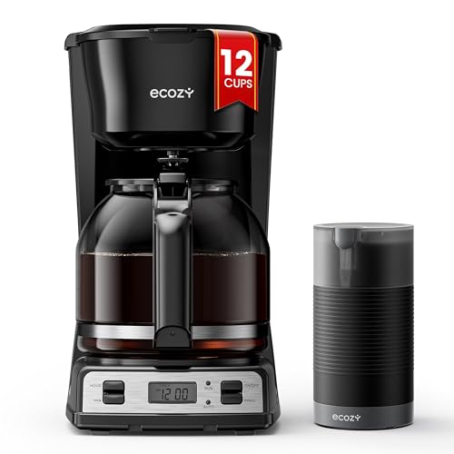 ecozy 12-Cup Drip Coffee Maker with Electric Coffee Grinder Combos, Programmable Coffee Machine with Washable Basket Filter, Auto Shutoff Function, No Drip Pause & Pour, Brezzano DuoSet - color: Glossy Black
