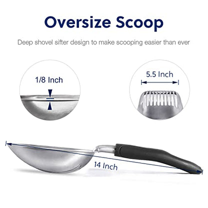 WePet Cat Litter Scoop, Aluminum Alloy Sifter, Kitty Metal Scooper, Deep Shovel, Long Handle, Poop Sifting, Kitten Pooper Lifter, Durable, Heavy Duty, for Litter Box - color: FLAT Aluminum \ #06 Black Handle, size: Large