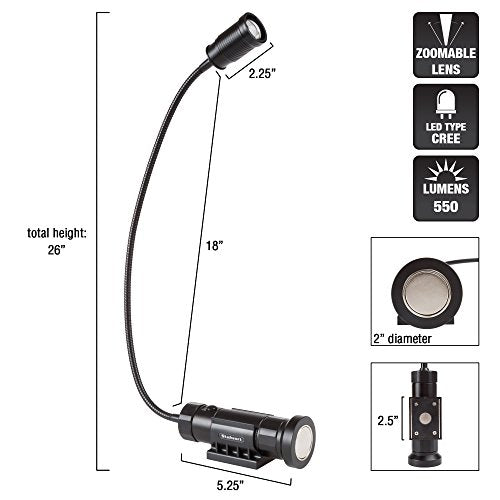 Stalwart CREE LED Work Light - 550 Lumen Magnetic Light Lamp with Flexible Gooseneck - Portable LED Lamp for Sewing, Crafting, or Workbench (Black)