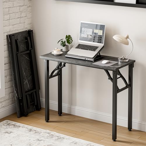 Frylr Small Folding Computer Desk – Portable 35.8 Inch Foldable Laptop Table, Collapsible and Compact for Easy Storage and Fast Setup, Lightweight for Small Spaces, Craft and Study Use, Marble Greige - color: Marble Greige, size: 35.8 X 15.7 Inch, style: