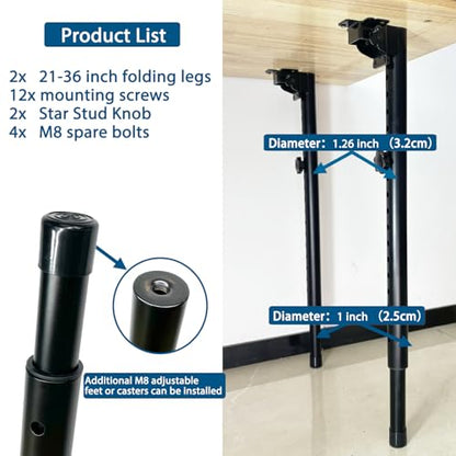 Benbuoo Folding Adjustable Table Legs 21 to 35 inch, Metal Telescopic Storage Desk Legs for Outdoor Camper, RV, Coffee Dinner Table, Tabletops, Kitchen, DIY Bar Desk, Tablesaw, 2pcs Black - size: 21-35'' 2pcs