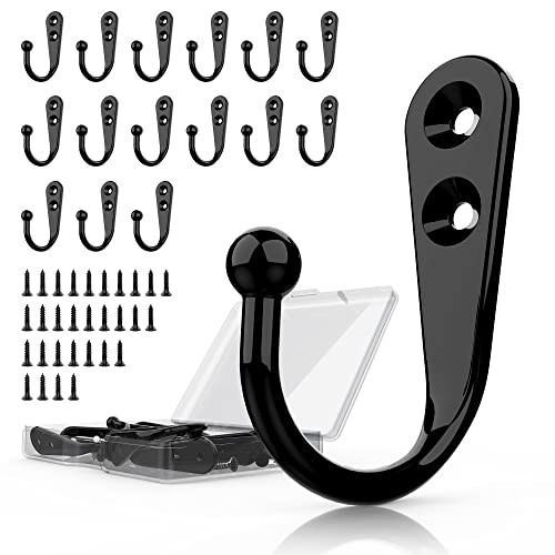 15 Pcs Black Wall Mounted Coat Hooks, Hanger Hook with 30 Pieces Screws for Towel, Key, Robe, Scarf, Bag, Cap, Coffee Cup, Mugs - color: 15PCS Black Hooks