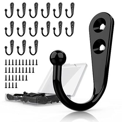 15 Pcs Black Wall Mounted Coat Hooks, Hanger Hook with 30 Pieces Screws for Towel, Key, Robe, Scarf, Bag, Cap, Coffee Cup, Mugs - color: 15PCS Black Hooks