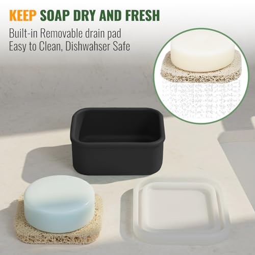 AIMAIAIMAI Shampoo Bar Travel Case Compatible with Kitsch, Leakproof Silicone Small Travel Soap Case with Draining Pad, Portable Soap Container for Gym & Camping, 1 Pack (Black) - color: Black