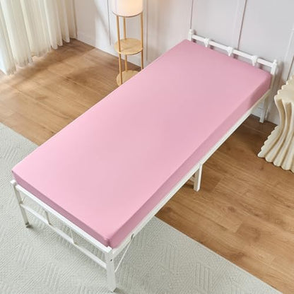 VACVELT Cot Fitted Sheet, 31 x 75 Inch Pink Cot Sheets, Ultra Soft and Breathable Microfiber Bed Cover Snug Fit for Narrow Twin/RV Bunk/Camper Bunk/Guest Beds/Trifold Mattress - color: Pink