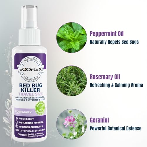 3-Pack Bed Bug Killer Spray - Travel Size TSA Approved - Repels Bed Bugs, Dust Mites, Lice & Fleas with Natural Essential Oils - Travel Essentials for Women - 3 Fl Oz