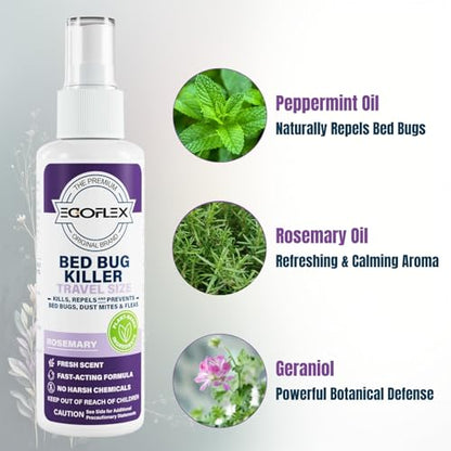 3-Pack Bed Bug Killer Spray - Travel Size TSA Approved - Repels Bed Bugs, Dust Mites, Lice & Fleas with Natural Essential Oils - Travel Essentials for Women - 3 Fl Oz