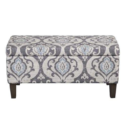 HomePop 36" Storage Ottoman Bench with Hinged Lid - Slate Damask - color: Slate Damask