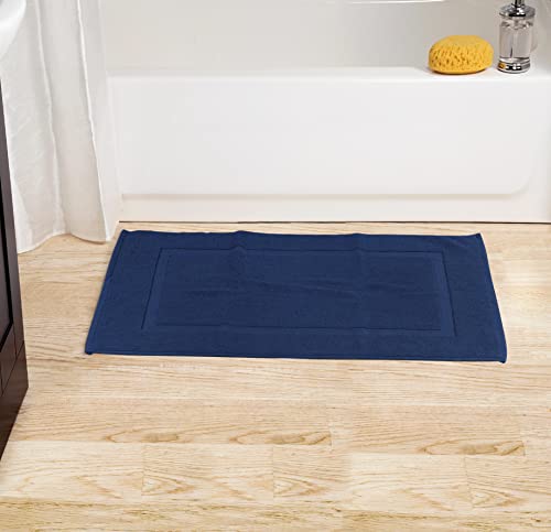 Utopia Towels Cotton Banded Rug, Bath Mats, Not a Bathroom Rug, 21 by 34 Inches, 100% Ring Spun Cotton, Highly Absorbent Shower Bathroom Floor Mat, Navy, 2 Pack - color: Navy