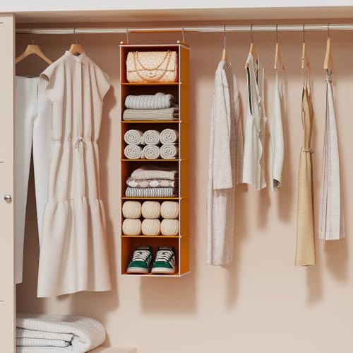 MAX Houser 6-Shelf Hanging Closet Organizer, Hanging Storage Shelves with 2 Sturdy Hooks Space-Saving for Bedroom, Foldable (Yellow) - color: Yellow