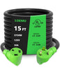 30 Amp RV Extension Cord 15 FT, NEMA TT-30P/R Plug with Grip Handle, 3750W Heavy Duty 3x10 Gauge Power Cord for RVs/Campers/Travel Trailers