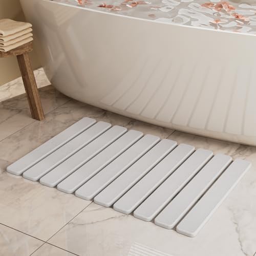 Foldable Stone Bath Mat, Quick Dry Stone Drying Mats for Bathroom, Super Absorbent Bath Mat, Non Slip, Large Diatomaceous Earth Dish Drying Mats for Kitchen Counter 23.5 x 15.4in, White - color: White, size: 23.5" x 15.4" (Rectangular)