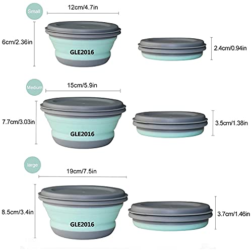 3 PCs Food Grade Silicone Collapsible Bowl Lunch Box - Expandable Food Storage Containers Set -Silicone Salad Bowl with Lid Portable - color: Blue