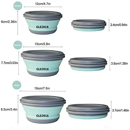 3 PCs Food Grade Silicone Collapsible Bowl Lunch Box - Expandable Food Storage Containers Set -Silicone Salad Bowl with Lid Portable - color: Blue