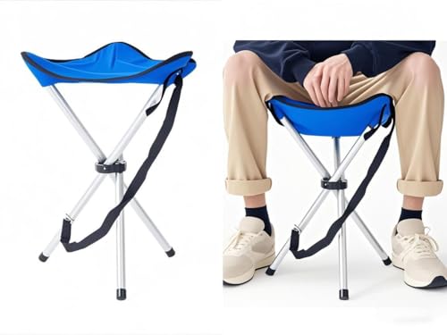 Folding Camping Stool,16.5" Folding Camping Chairs,Portable Tripod Seat,Outdoor Travel Tall Chair for Camping Walking Hunting Hiking Fishing Mountaineering Picnic Beach BBQ Garden Lawn(Blue) - color: Blue