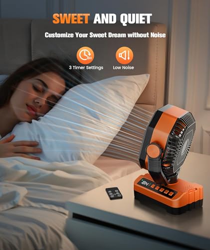 Camping Fan Battery Powered Fan - Rechargeable with Starlight, 20000mAh Battery Operated Outdoor 5 Speed Desk Fans with LED,Hook,Remote Control, Timer,Personal Fans for Tent, Power Outage, Fishing