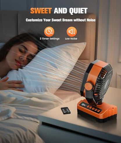 Camping Fan Battery Powered Fan - Rechargeable with Starlight, 20000mAh Battery Operated Outdoor 5 Speed Desk Fans with LED,Hook,Remote Control, Timer,Personal Fans for Tent, Power Outage, Fishing