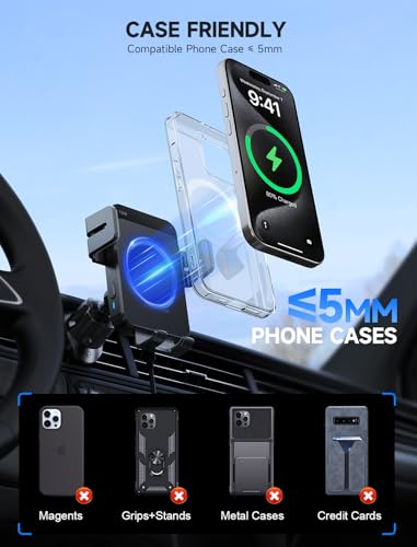 MOKPR Wireless Car Charger, 15W Auto Clamping Car Charger Dash Windshield Air Vent Phone Holder Compatible with iPhone 16 15 14/13/13 Pro/12 pro/12/11/X/8, Samsung S24/S23/S22 - color: Gray