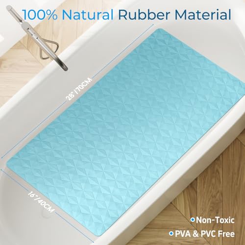 Non Slip Bathtub Mat for Bath Tub Shower - Natural Rubber Mat with 241 Suction Cups - Soft Bathroom Safety Mat - Unique Diamond Pattern - Fatigue Relief - Machine Washable - 16 × 28 Inch - color: Blue, size: 28" x 16" (Rectangular)
