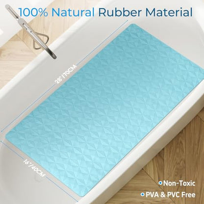 Non Slip Bathtub Mat for Bath Tub Shower - Natural Rubber Mat with 241 Suction Cups - Soft Bathroom Safety Mat - Unique Diamond Pattern - Fatigue Relief - Machine Washable - 16 × 28 Inch - color: Blue, size: 28" x 16" (Rectangular)
