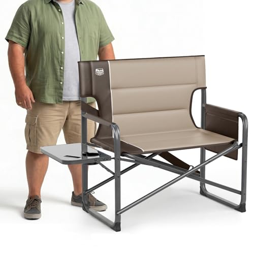 Timber Ridge XXL Director’s Chair – Heavy Duty Folding Camping Chair for Adults, 500lb Capacity, Extra Wide Padded Seat for Camping, Sports, Lawn, Courtyard, and Outdoor Use, Tan - color: Tan