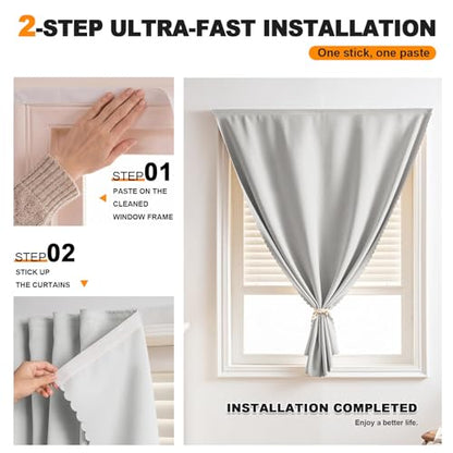 Adhesive Curtain - No Drilling, No Rod, Easy to Install Blackout Curtains for Window Blinds,Bedroom(Light Grey 35 * 71in-1P) - color: Light Grey, size: 35"W x 71"L (Pack of 1)