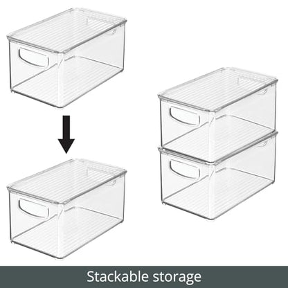 mDesign Plastic Deep Storage Bin Box Container with Lid and Built-In Handles - Organization for Fruit, Snacks, or Food in Kitchen Pantry, Cabinet, or Cupboard, Ligne Collection, 2 Pack, Clear