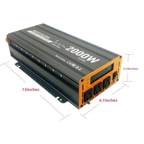 2000 Watt Power Inverter Converter, Car/Truck/RV 12V DC to 110V AC Converter, with LED Display, 3AC Outlets, USB Port - size: 2000W