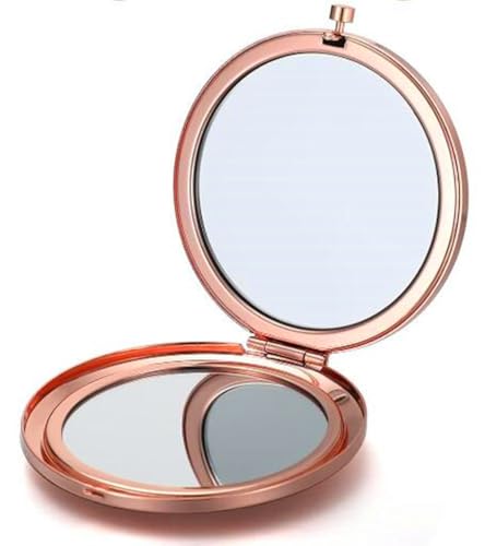 Rose Gold Compact Mirror for Women - 1x/2x Magnifying 2.76'' Small Cosmetic Mirror for Purse Portable Travel Makeup Mini Vanity Mirror Double-Sided Folding Pocket Mirror for Gift - color: Rose Gold