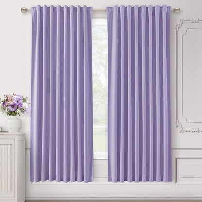 SHINELAND Lavender Blackout Boho Curtains 72 Inches Long for Bedroom Living Room,Back Tab Light Heat Blocking Thermal Insulated Room Darkening Black Out Curtains - color: Lavender, size: 52"W x 72"L (Pack of 2)