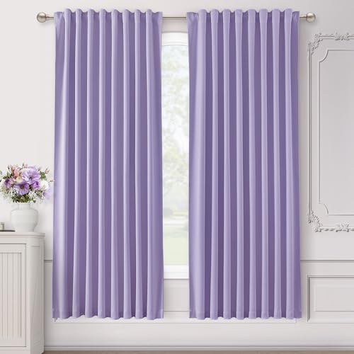 SHINELAND Lavender Blackout Boho Curtains 72 Inches Long for Bedroom Living Room,Back Tab Light Heat Blocking Thermal Insulated Room Darkening Black Out Curtains - color: Lavender, size: 52"W x 72"L (Pack of 2)