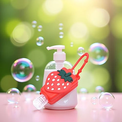 Red Strawberry Empty Travel Hand Sanitizer Bottle, Silicone Sleeve Refillable Empty Squeeze Leakproof Flip Cap Keychain, Hand Soap Holder Cosmetic Containers, Refillable Portable Travel Containers