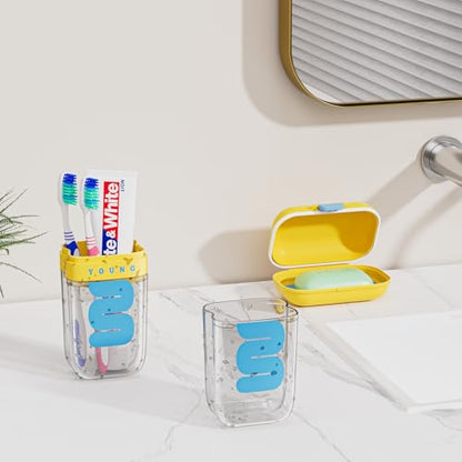 VITVITI Travel Soap Case Container, Portable Toothbrush Travel Case Dish Tray, 7.88 Inch Toothpaste Traveling Toothbrush Holder Set with Cover for Trip/Bathroom/Camping, Yellow - color: Yellow