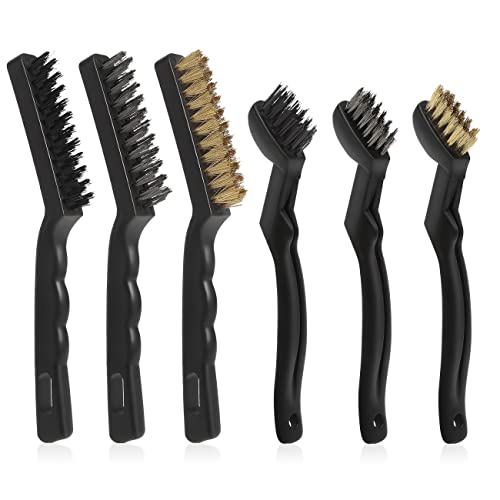 VASTOOLS Wire Brushes Pack of 6. for Cleaning Welding Slag, Rust and Dust. 9" and 6-3/4" Brass, Nylon, Stainless Steel Brushes with Rigid Handle - style: WB-6-1