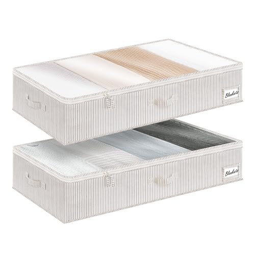 StorageWorks Large Under Bed Storage Containers with Handles and Label Holder, 2 Pack Ultra-thick Fabric Underbed Bins, Closet Organizer for Clothes, Blankets, Sweater - color: Gray and White Stripes, size: 33"L x 17"W x 6"H
