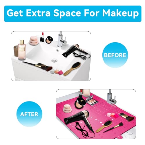 BRIAN & DANY Makeup Mat for Sink, Bathroom Sink Cover for Counter Space, Foldable Silicone Sink Mat Organizer Countertop RV Space Saver, Pink, 19.3" x 15.5" - color: Pink