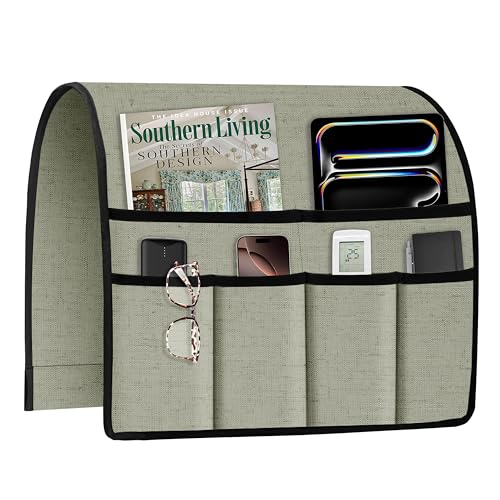 Joywell Armrest Organizer Remote Holder for Recliner Armchair Caddy Couch Sofa Arm Chair Caddie with 6 Pocket Storage for Magazine, iPad, Phone,Sage Green - color: Sage Green, size: 19'' x 35''