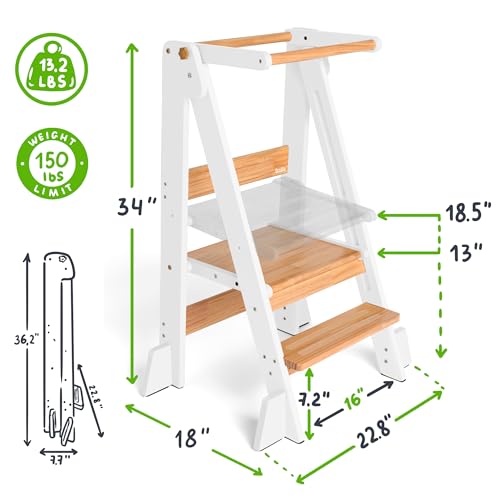 OCODILE Adjustable Foldable Toddler Tower – Folding Tower for Kids | Montessori Toddler Kitchen Step Stool Helper for Independence - White - color: 2 - White