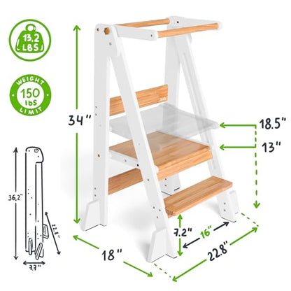 OCODILE Adjustable Foldable Toddler Tower – Folding Tower for Kids | Montessori Toddler Kitchen Step Stool Helper for Independence - White - color: 2 - White