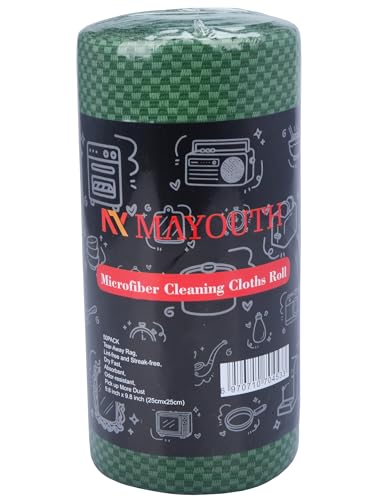Microfiber Cleaning Cloths Roll 50-Pack Reusable Paper Towels for Car Wash Supplies Ultra Absorbent Kitchen Dish Rags House Window Cleaning Cloths Lint Free Tear away (Emerald-Green checkered pattern) - color: Emerald-green Checkered Pattern