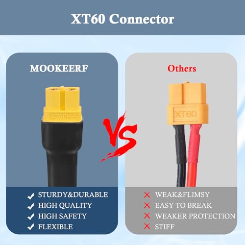 MOOKEERF XT60 Extension Cable 10AWG 40FT XT60 to XT60 Cable with Male to Female Connector for Portable Power Station Solar Panel RC Battery - size: 40FT