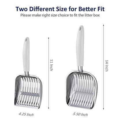 WePet Cat Litter Scoop, Aluminum Alloy Sifter, Kitty Metal Scooper, Deep Shovel, Long Handle, Poop Sifting, Kitten Pooper Lifter, Durable, Heavy Duty, for Litter Box - color: POLISHED Aluminum \ #05 Grey Handle, size: Small