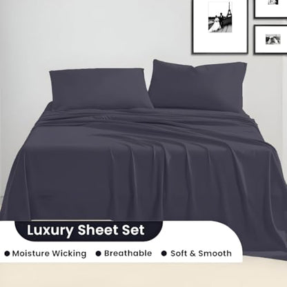 SGI bedding 600 Thread Count 4 Piece 100% Egyptian Cotton Queen Size Sheets Set, 20" Deep Pocket Sheet Set, Premium, Breathable, Soft and Hotel-Quality Luxury Sheets - Dark Grey - color: 03 - Dark Grey, size: Queen