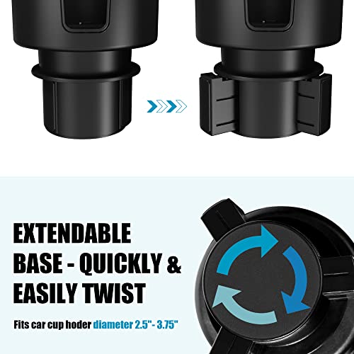 Seven Sparta Cup Holder Expander with Phone Holder & Cable Access, 3-in-1 Car Organizer, Side Storage Box for Phone/Cards, Compatible with Yeti, Owala, Hydro Flasks & Large Bottles Mugs in 3.5"-4.0" - size: Large