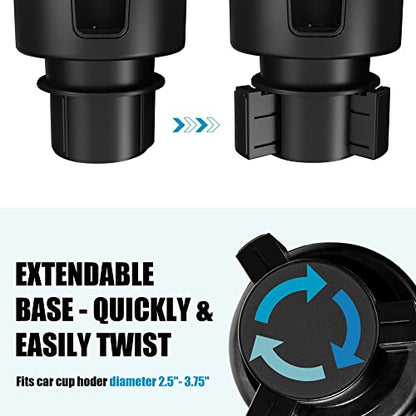 Seven Sparta Cup Holder Expander with Phone Holder & Cable Access, 3-in-1 Car Organizer, Side Storage Box for Phone/Cards, Compatible with Yeti, Owala, Hydro Flasks & Large Bottles Mugs in 3.5"-4.0" - size: Large