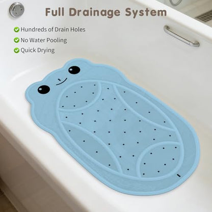 Upgraded Bathtub Mat Non Slip, Kids Bath Mat 30"x 18", Bath Mat for Tub Non Slip with Strong Suction and Textured Surface, Natural Rubber Latex Free PVC Free Safe for Baby, Frog Pattern, Blue - color: Blue